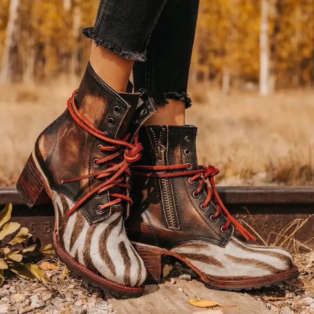 Freebird “Cavalier” Lace Up Boots Brown and Red Vintage Style